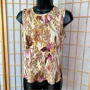 Plissé Pleated Floral Fabric Sleeveless Blouse